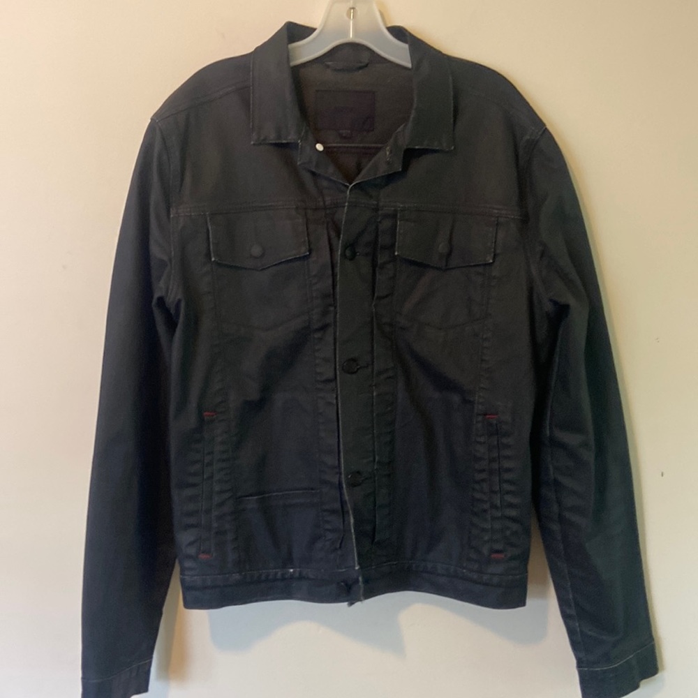 Comune black waxed denim jean jacket size large.